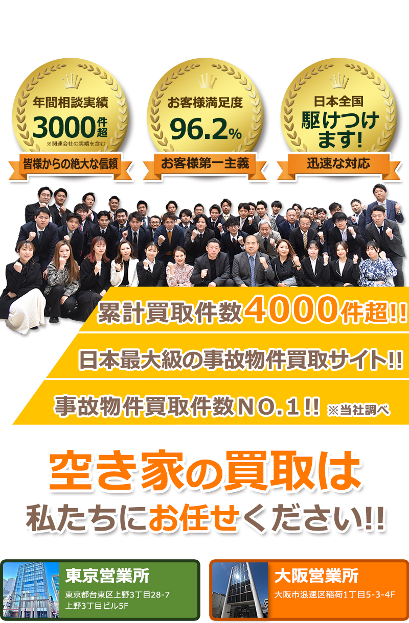累計買取件数700件超！事故・訳あり物件買取のプロフェッショナル集団です！！